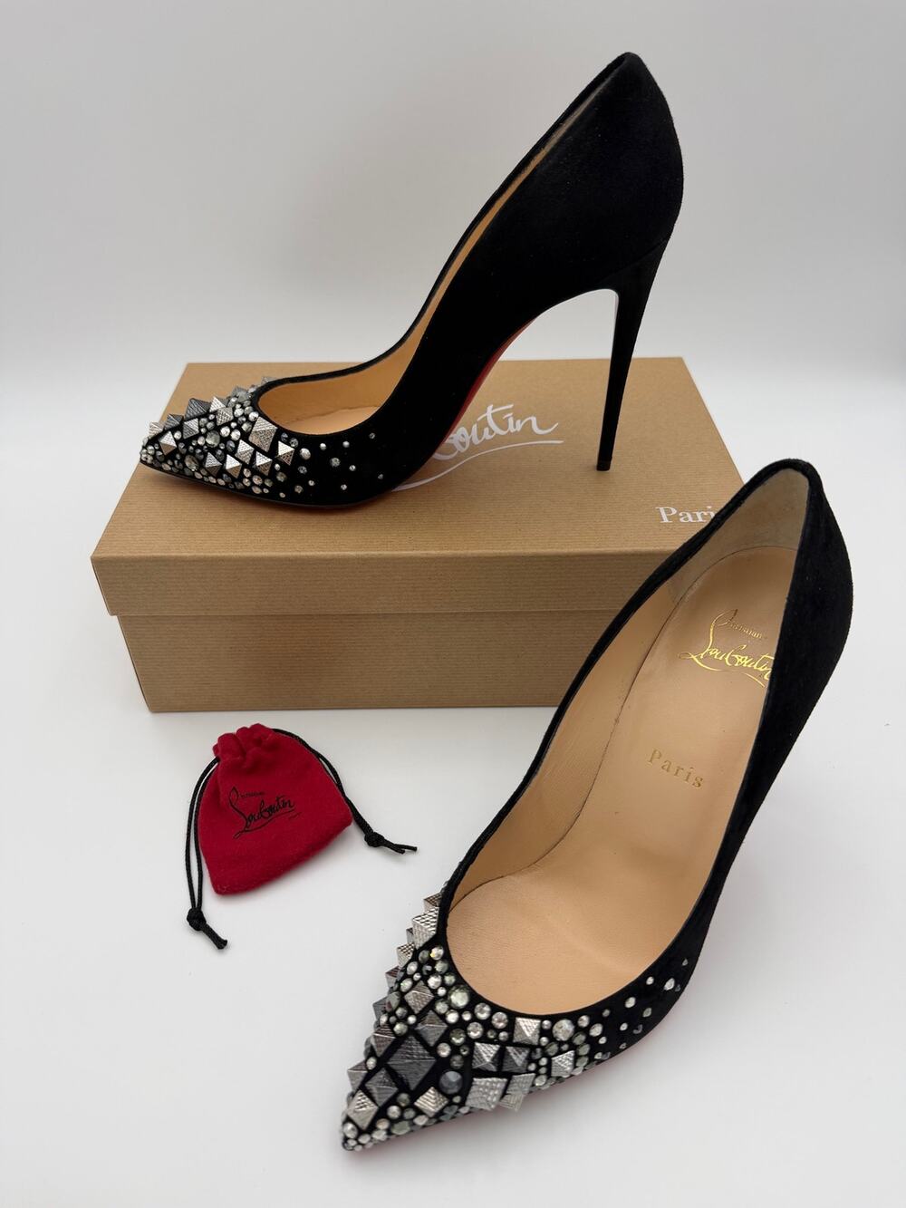 Christian Louboutin Keopump Pumps Black Suede Studded Crystal Size 39.5 / 9.5